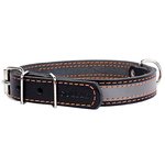 Collar Leather collar "CoLLaR" with a light reflecting ribbon (width 35mm, length 48-63cm) black