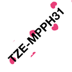 Brother TZe-MPPH31 -tarranauha 12mm x 4m, musta teksti /valkoinen pohja pinkeillä sydämillä