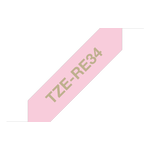 Brother TZe-RE34 kiiltävä satiininauha 12 mm x 4m kullanvärinen teksti,pinkki pohja