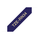 Brother TZe-RN34 satiininauha 12 mm x 4m kullanvärinen teksti laivastonsinisellä pohjalla