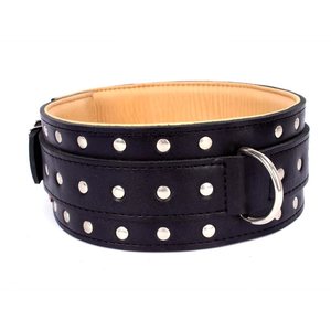 Collar 2-ply leather collar "CoLLaR Rocky" with decorations (width 35mm, length 48-63cm) black