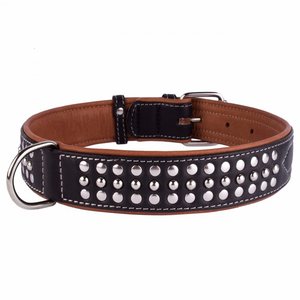 Collar Leather collar "CoLLaR SOFT" with metall decorations black top (width 35mm, length 5771cm)