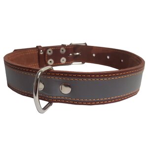 Collar Leather collar "CoLLaR" with a light reflecting ribbon (width 35mm, length 48-63cm) brown