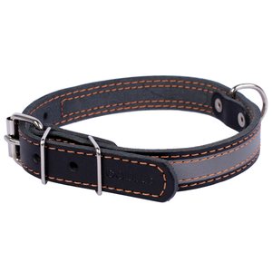 Collar Leather collar "CoLLaR" with a light reflecting ribbon (width 35mm, length 48-63cm) black