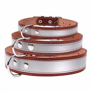 Collar Leather collar "CoLLaR" with a light reflecting ribbon (width 20mm, length 32-40cm) brown