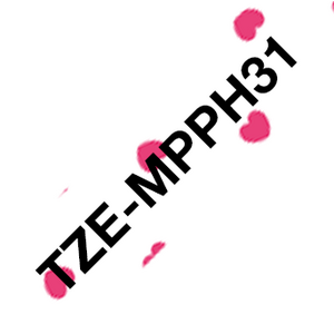 Brother TZe-MPPH31 -tarranauha 12mm x 4m, musta teksti /valkoinen pohja pinkeillä sydämillä