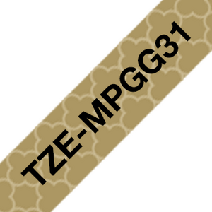 Brother TZe-MPGG31 -tarranauha 12mm x 4m, musta teksti / kullanvärinen geometrisesti kuvioitu pohja
