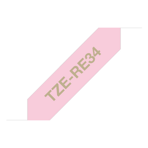 Brother TZe-RE34 kiiltävä satiininauha 12 mm x 4m kullanvärinen teksti,pinkki pohja