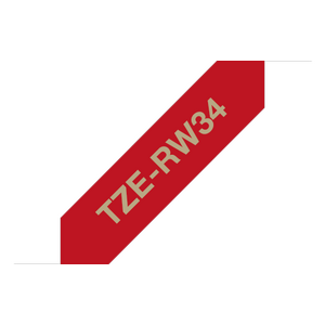 Brother TZe-RW34 satiininauha 12 mm x 4m kullanvärinen teksti viininpunaisella pohjalla