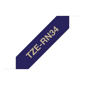 Brother TZe-RN34 satiininauha 12 mm x 4m kullanvärinen teksti laivastonsinisellä pohjalla