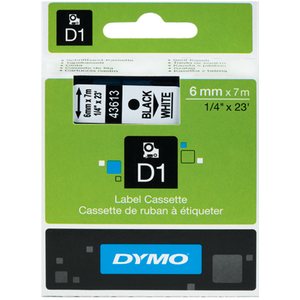 Dymo Tarrakasetti Dymo D1 6mm x 7m musta teksti, valkoinen tausta