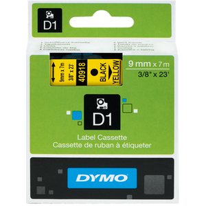 Dymo Tarrakasetti Dymo D1 9mm x 7m musta teksti, keltainen tausta