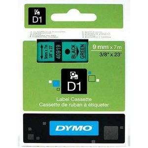Dymo Tarrakasetti Dymo D1 9mm x 7m musta teksti, vihreä tausta
