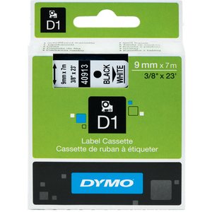 Dymo Tarrakasetti Dymo D1 9mm x 7m musta teksti, valkoinen tausta