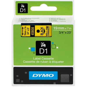 Dymo Tarrakasetti Dymo D1 19mm x 7m musta teksti, keltainen tausta