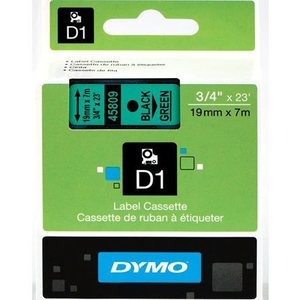 Dymo Tarrakasetti Dymo D1 19mm x 7m musta teksti, vihreä tausta