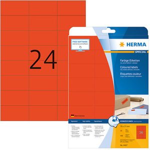Herma 4467 Premium tulostustarra 24-osainen 70x37 mm, punainen 20 arkkia
