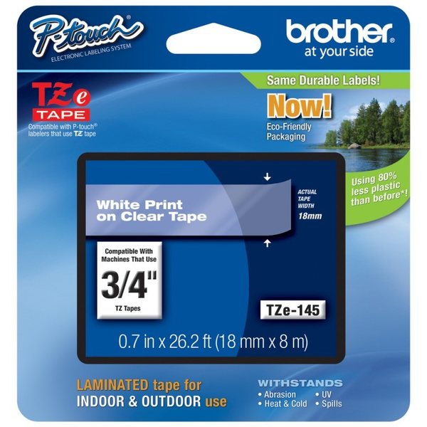 Brother Tarranauha TZe145 18mm valkoinen teksti / kirkas pohja