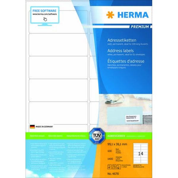 Herma Tulostustarra Premium 14-osainen 99,1x38,1 mm, 100 arkkia